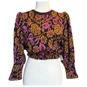 Free People No Ordinary Top Floral Open Back Cropped Boho Cottagecore NWT XS